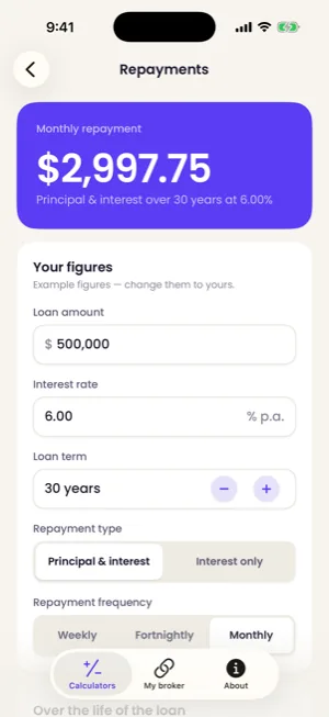 Mortgage repayment calculator in Offsetly